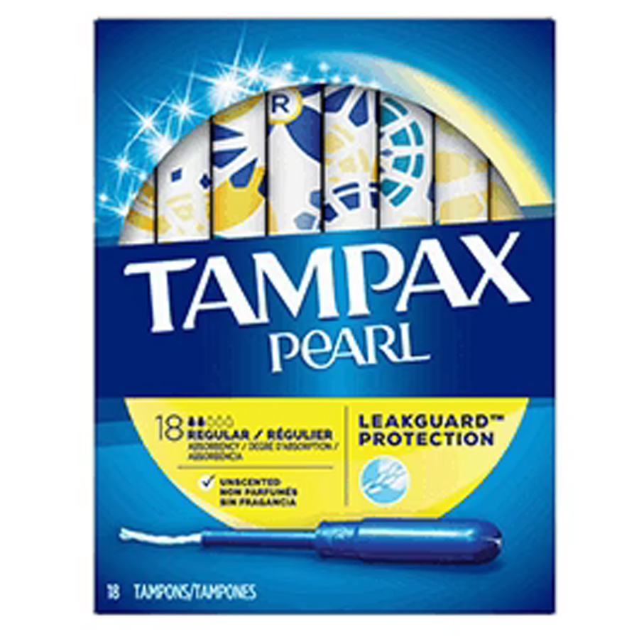 TAMPAX PEARL TAMPONS 18 CT REG UNSCENTED WITH LEAK GUARD BRAID