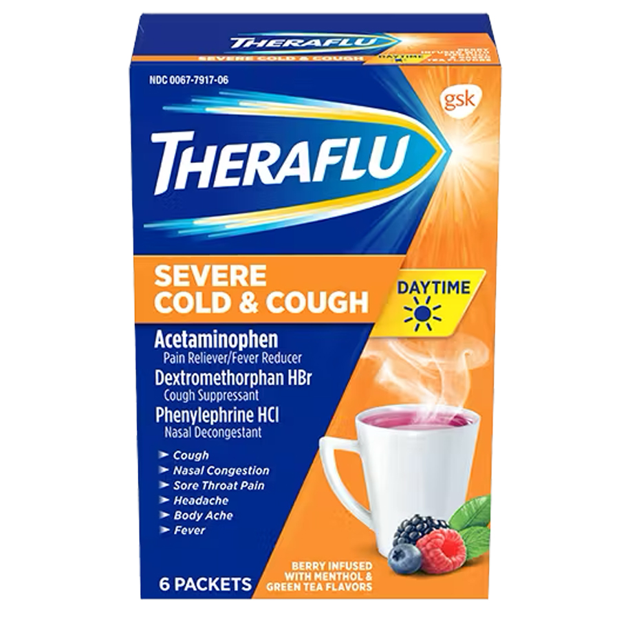 THERAFLU COLD & FLU POWDER 6 CT ORANGE DAY TIME SEVERE COLD & COUGH
