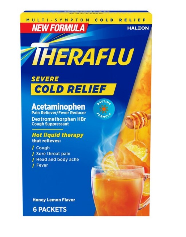 THERAFLU SEVERE COLD RELIEF POWDER 6 CT DAYTIME HONEY LEMON FLAVOR NON PE