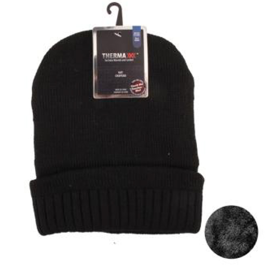 THERMAXXX MEN'S HAT 1 PK WITH FUR LINING BLACK ONLY