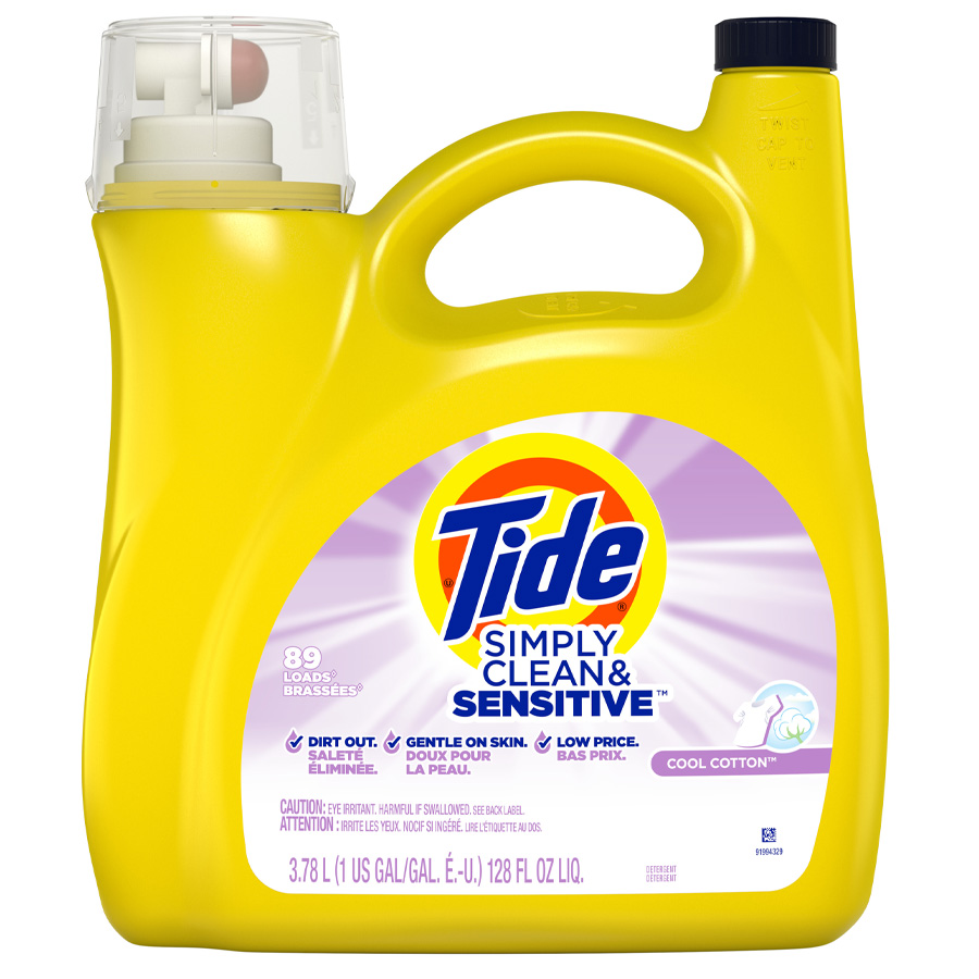 TIDE LIQUID DETERGENT 128 FL OZ SIMPLY CLEAN & SENSITIVE COOL COTTON, 89 LOADS