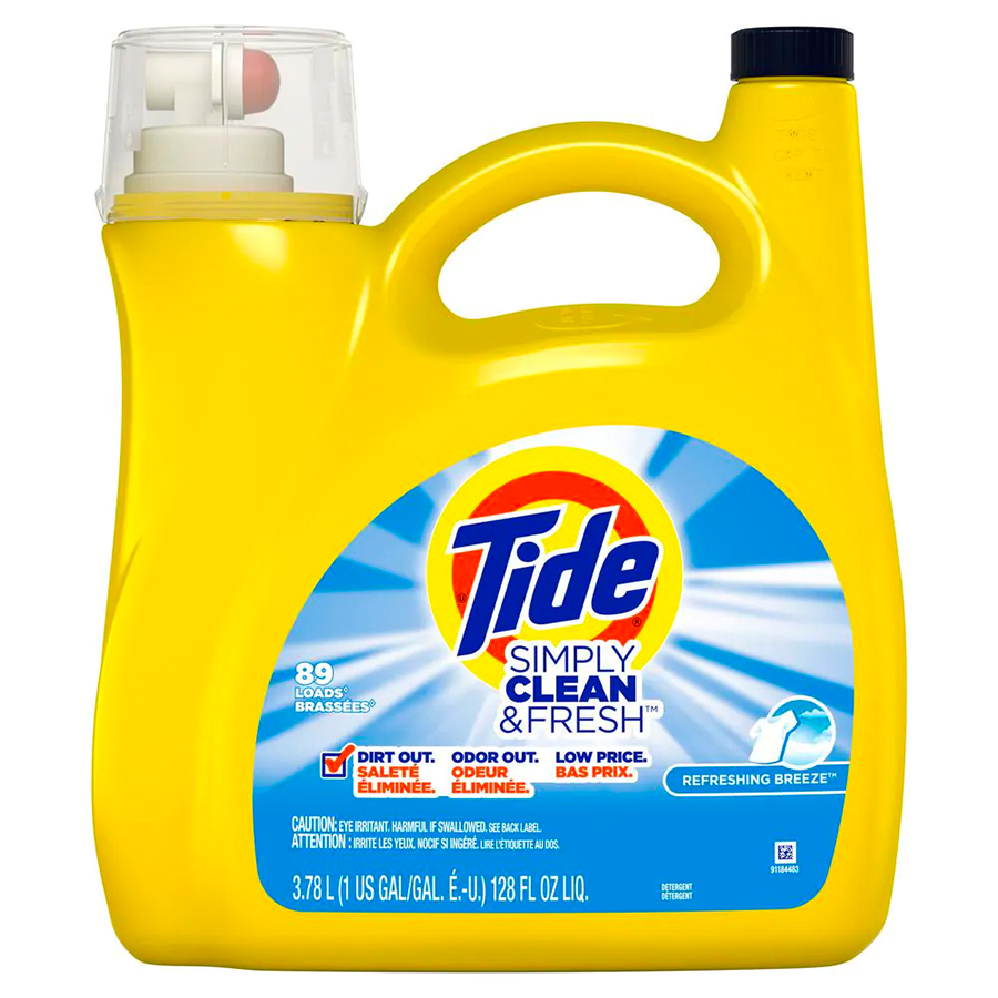 TIDE LIQUID DETERGENT 128 OZ SIMPLY CLEAN & FRESH REFRESHING BREEZE 89 LOADS