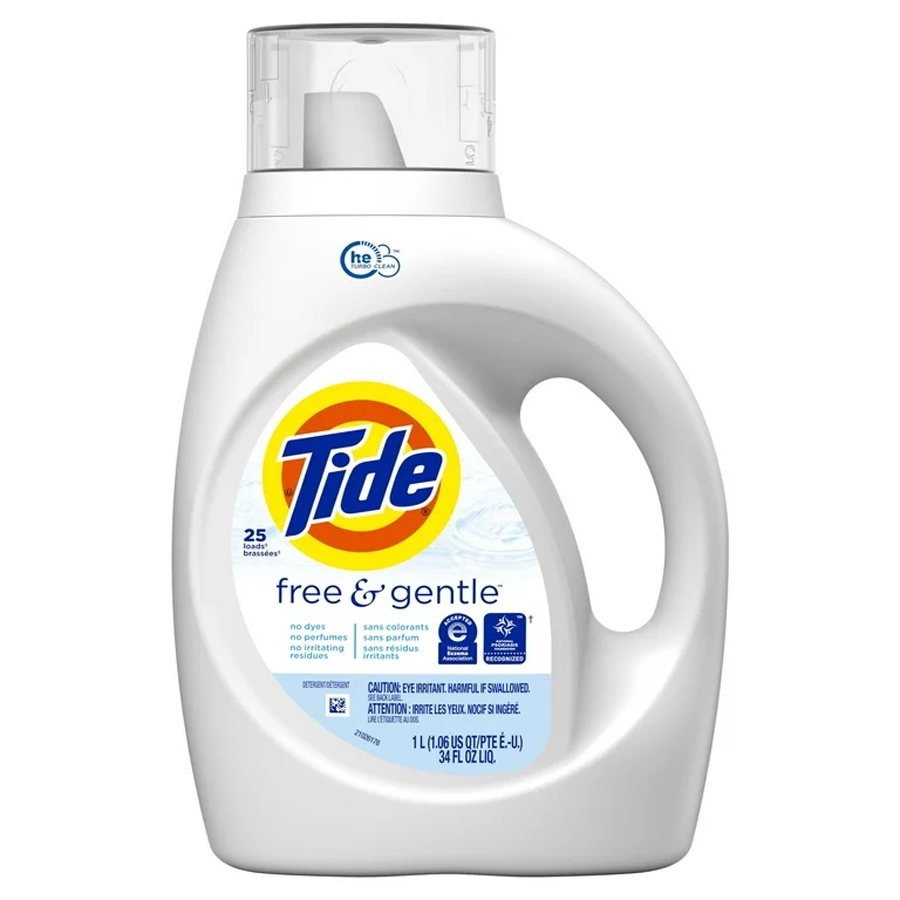 TIDE LIQUID DETERGENT 34 OZ FREE & GENTLE