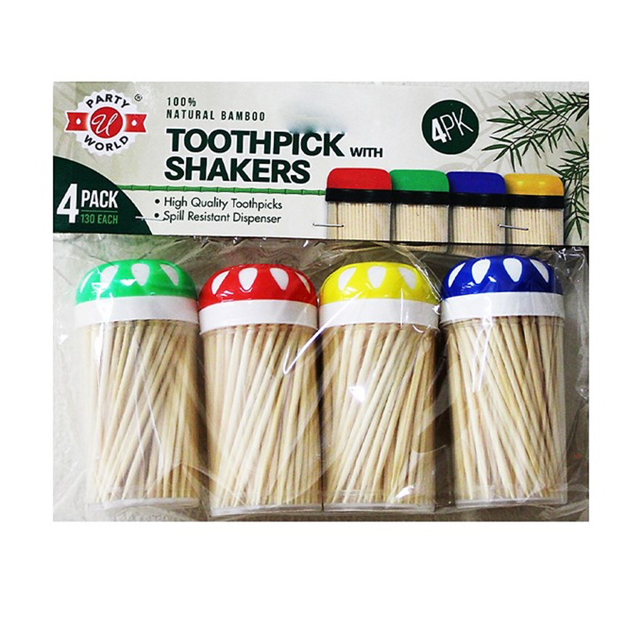 TOOTHPICK SHAKER 130CT 4PK MIX COLOR NATURAL BAMBOO