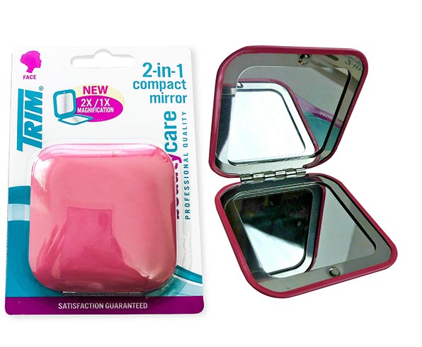 TRIM COMPACT MIRROR 2.5 X 2.5 IN 2-IN 1 BEAUTY CARE 2 X / 1 X MAGNIFICATION