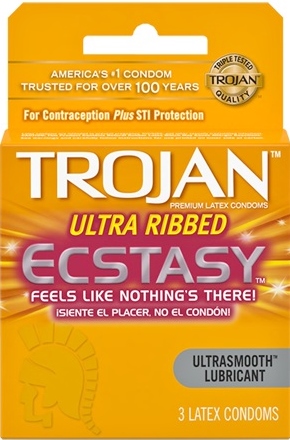 TROJAN CONDOM 3 CT RIBBED ECSTASY
