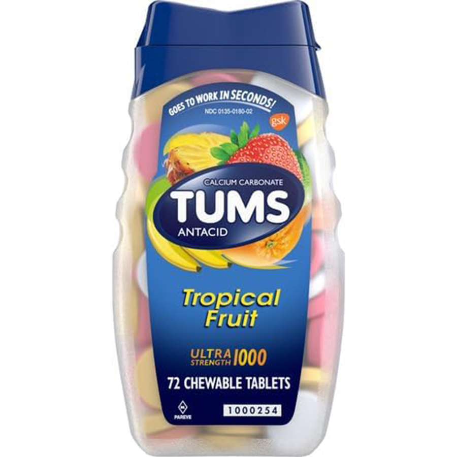 TUMS ANTACID 72 CT CHEWABLE TABLETS TROPICAL FRUIT ULTRA STRENGTH 1000