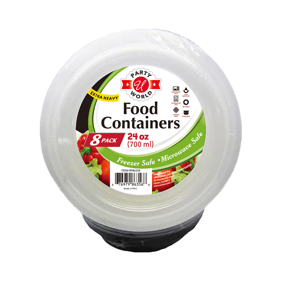 UNIVERSAL CONTAINER 24 OZ 8 PK BLACK & WHITE ROUND