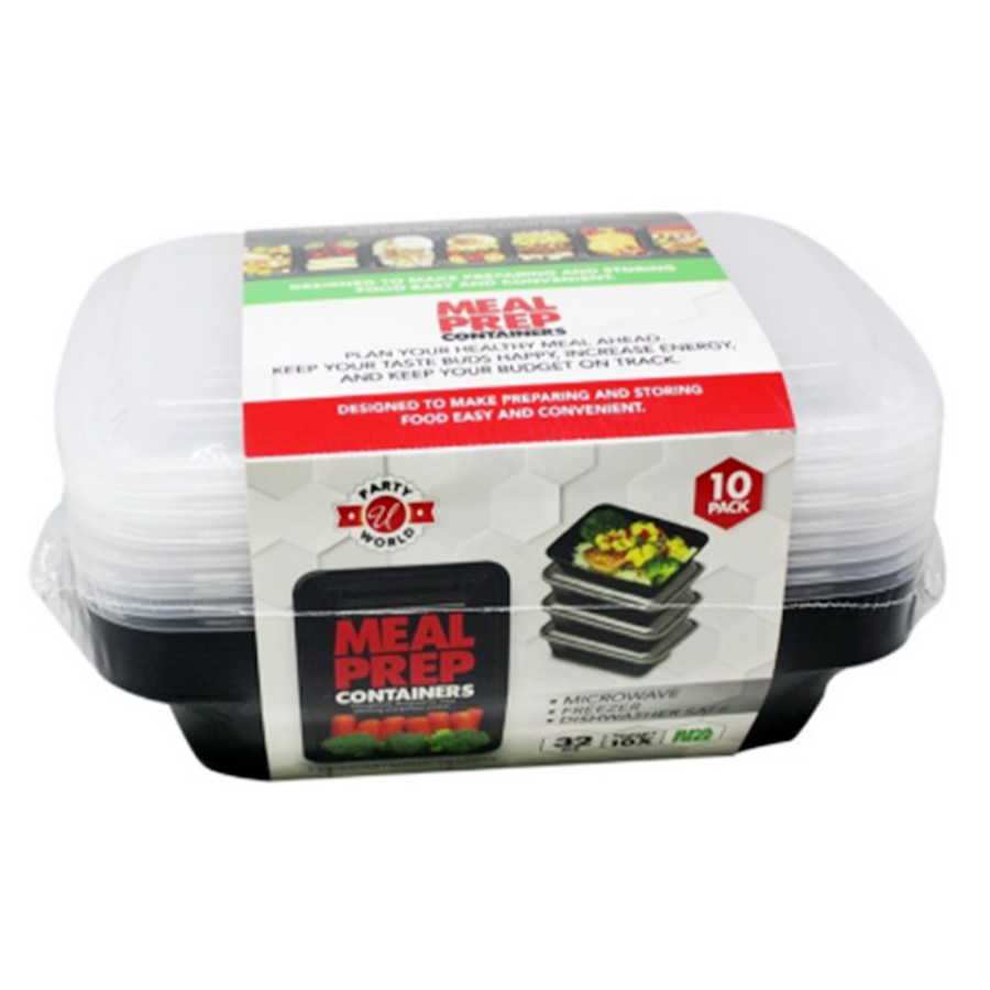 UNIVERSAL CONTAINER 32 OZ 10 PK BLACK & WHITE RECTANGULAR
