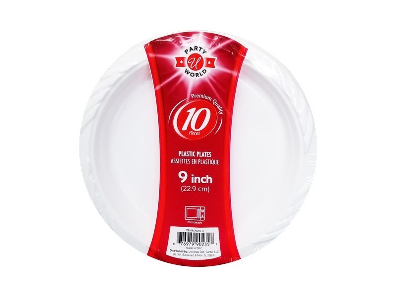 UNIVERSAL MICROWAVE PLASTIC PLATE 9 IN 10 CT WHITE