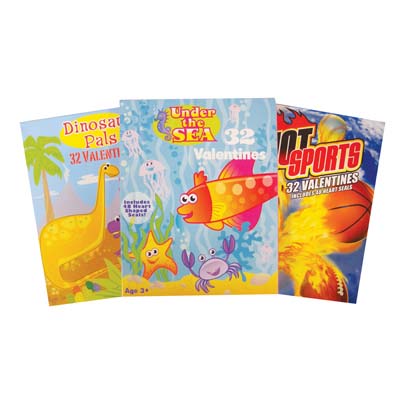 VALENTINE CARDS 32 CT HOT SPORTS / DINOSAUR PALS / UNDER THE SEA