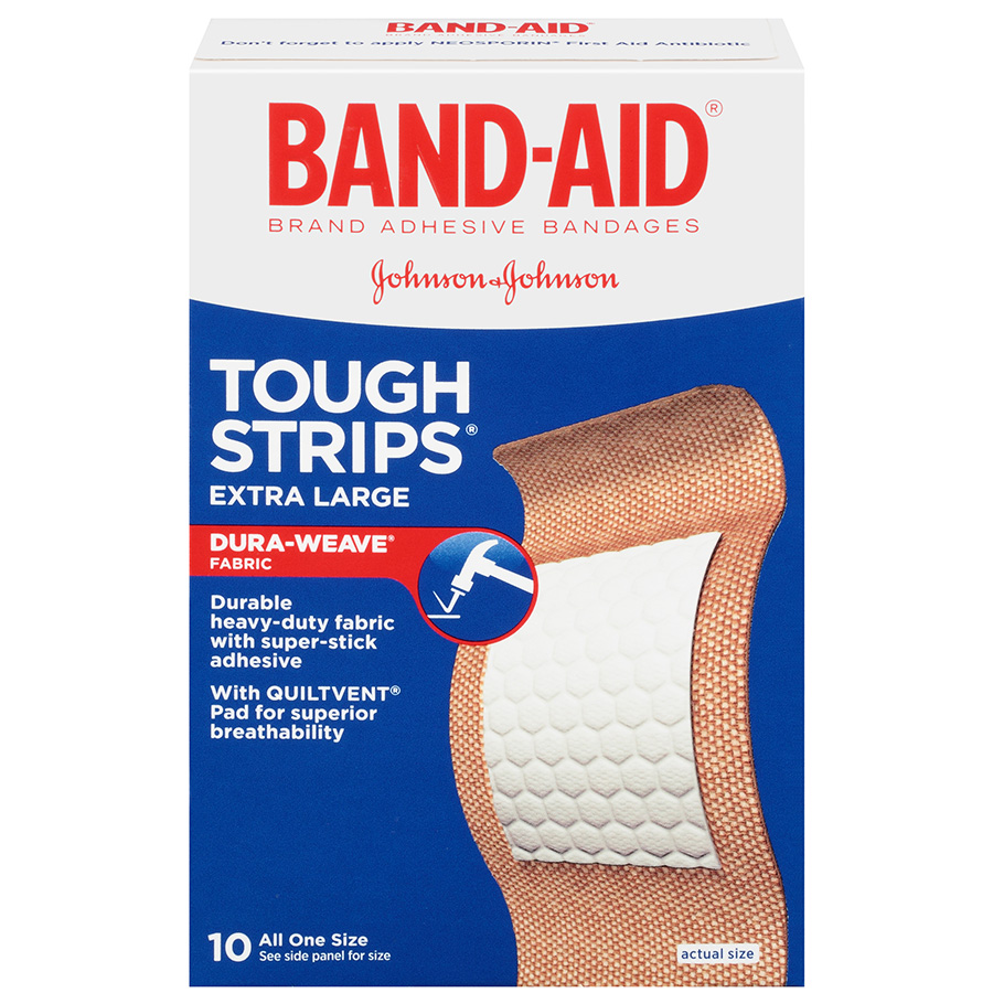 BAND-AID BANDAGE 10 CT TOUGH STRIPS EXTRA LARGE