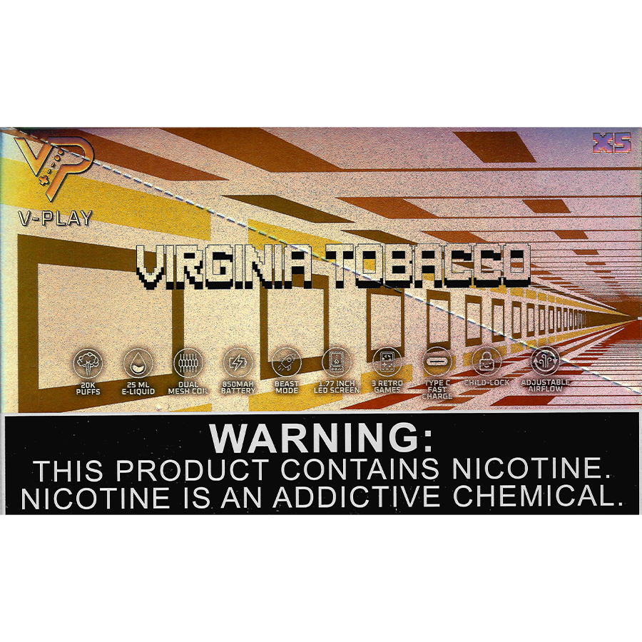 V-PLAY VAPE 1 CT VIRGINIA TOBACCO 25 ML 20K PUFFS