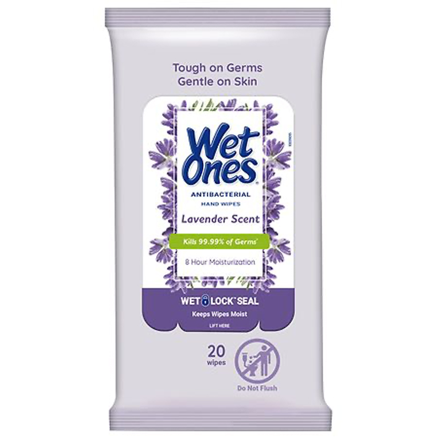 WET ONES WIPES 20CT LAVENDER ANTIBACTERIAL TRAY