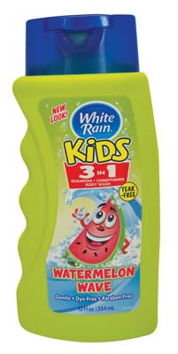 WHITE RAIN KIDS 3 IN 1 12 OZ SHAMPOO/CONDITIONER/BODY WASH TEAR FREE WATERMELON WAVE