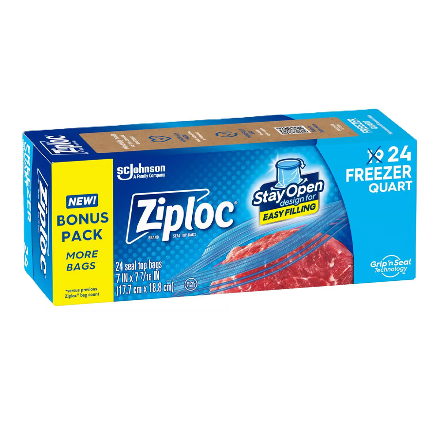 ZIPLOC FREEZER BAG 24 CT QUART