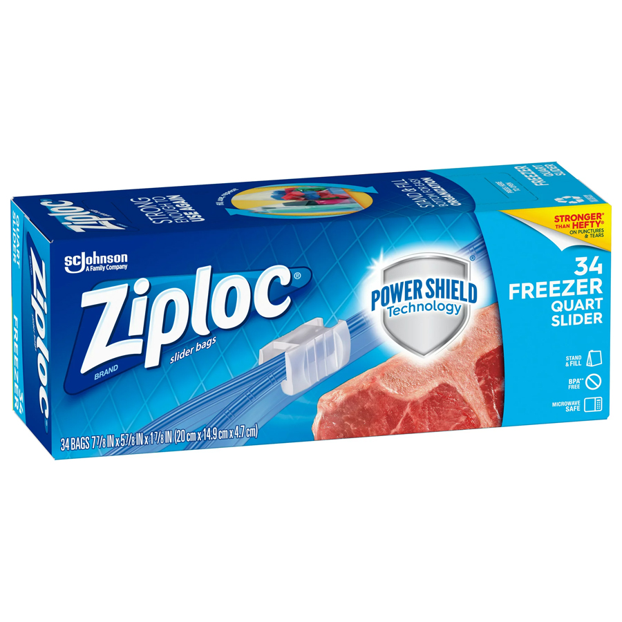 ZIPLOC FREEZER BAG 34 CT QUART SLIDER