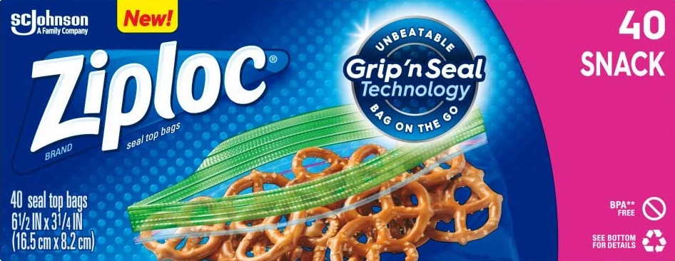 ZIPLOC FREEZER BAG 40 CT GRIP N SEAL SNACK