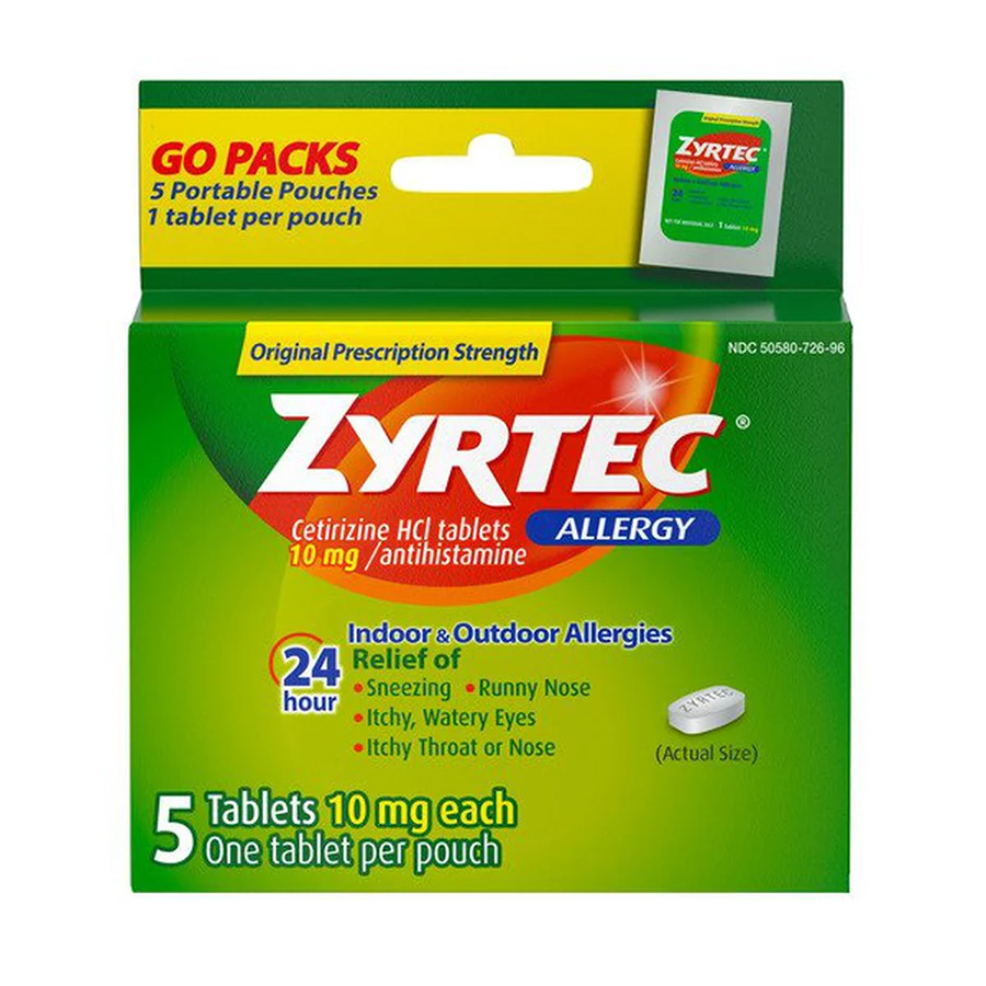 ZYRTEC ALLERGY RELIEF 5 CT 10 MG TABS