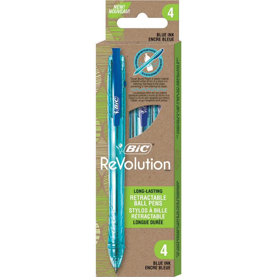 BIC BALL POINT PEN 4 CT BLUE REVOLUTION