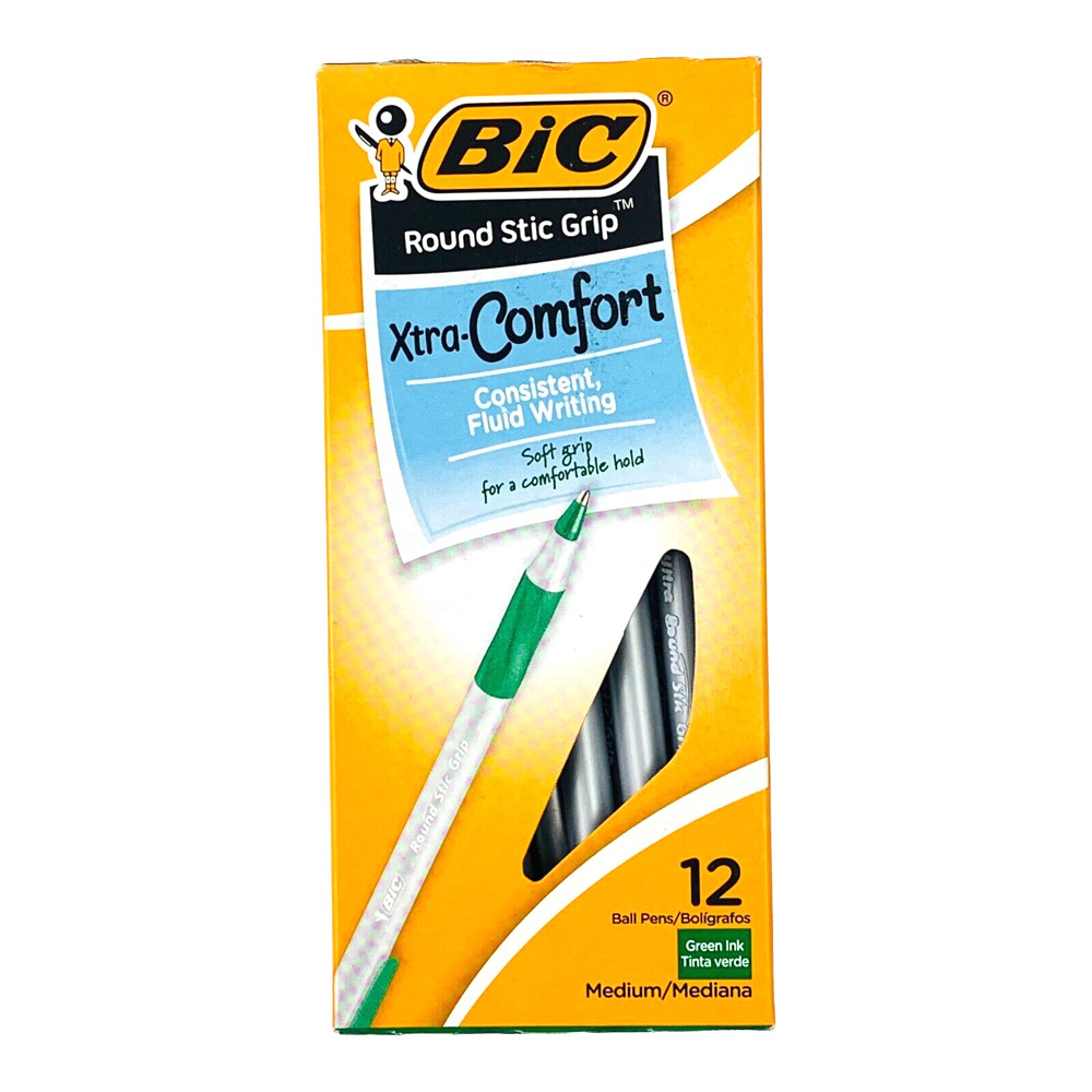 BIC PENS 12 CT ROUND STIC GRIP GREEN XTRA COMFORT