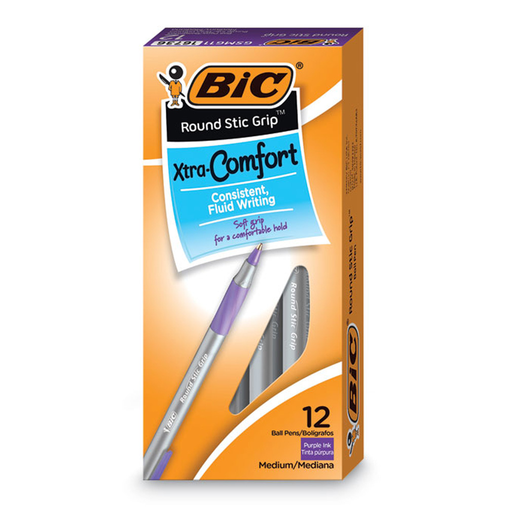 BIC PENS 12 CT ROUND STIC GRIP PURPLE XTRA COMFORT