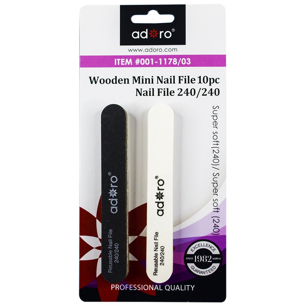 ADORO MINI NAIL FILE 10 CT 2 WAY BLACK & WHITE 240/240