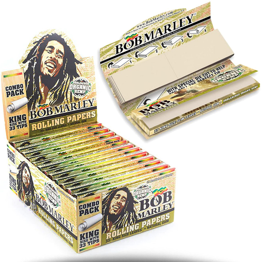 BOB MARLEY ROLLING PAPER 40 CT KINGSIZE W TIPS ORGANIC