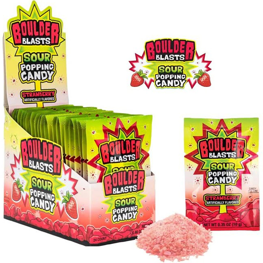 BOULDER BLAST CANDY 0.35 OZ SOUR STRAWBERRY POPPING