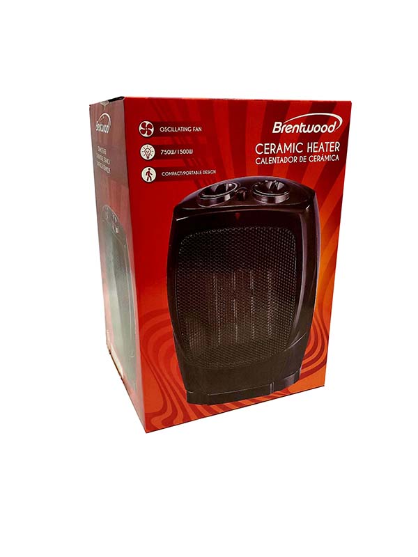 BRENTWOOD CERAMIC FAN HEATER 1500 WAT 3 SETTINGS, ADJUSTABLE THERMO STAT