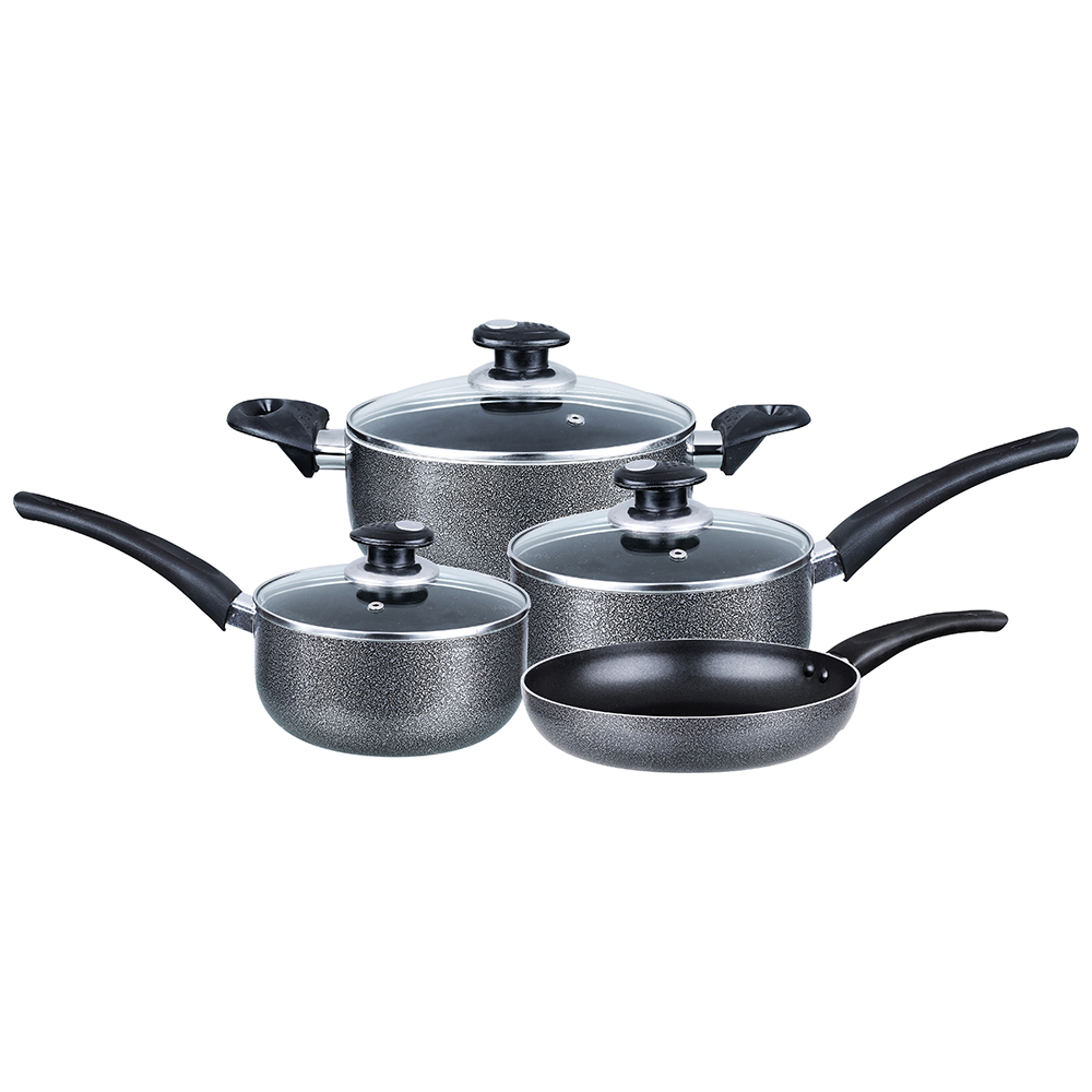 BRENTWOOD COOKWARE SET 7 PC SET GRAY NONSTICK (18/22/28) 3 POTS,1 FRYING PAN
