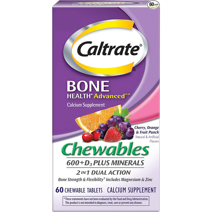 CALTRATE MINERALS CULCIUM VITAMIN D DIETARY SUPPLEMENT 60 CT CHEWABLES CHERRY, ORANGE & FRUIT PUNCH 600+D3