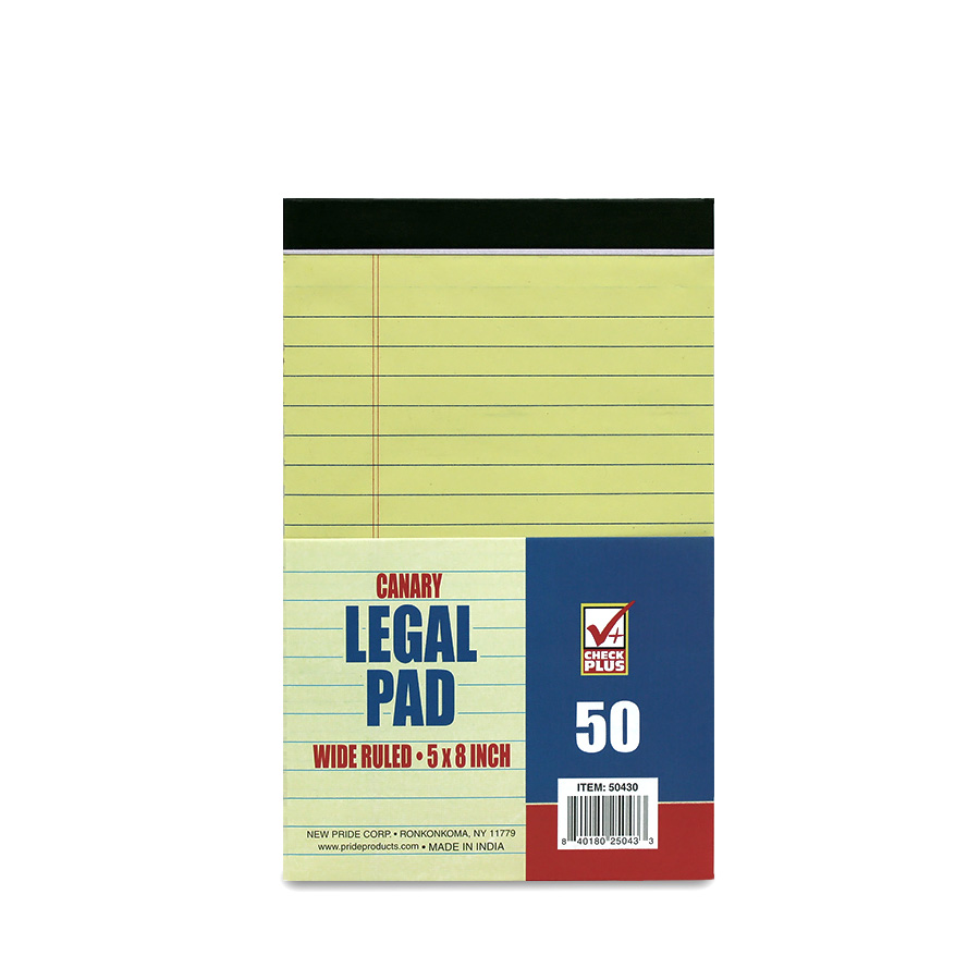 CHECK PLUS CANARY LEGAL PAD 5 X 8 IN 50 SHEETS
