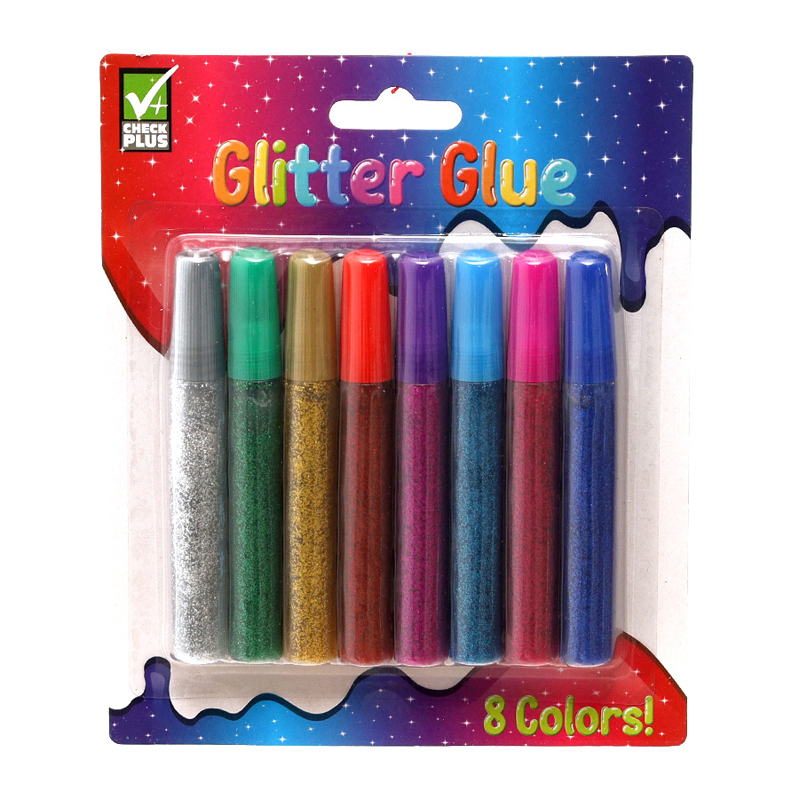 CHECK PLUS GLITTER GLUE 8 PC ASSOTED COLORS