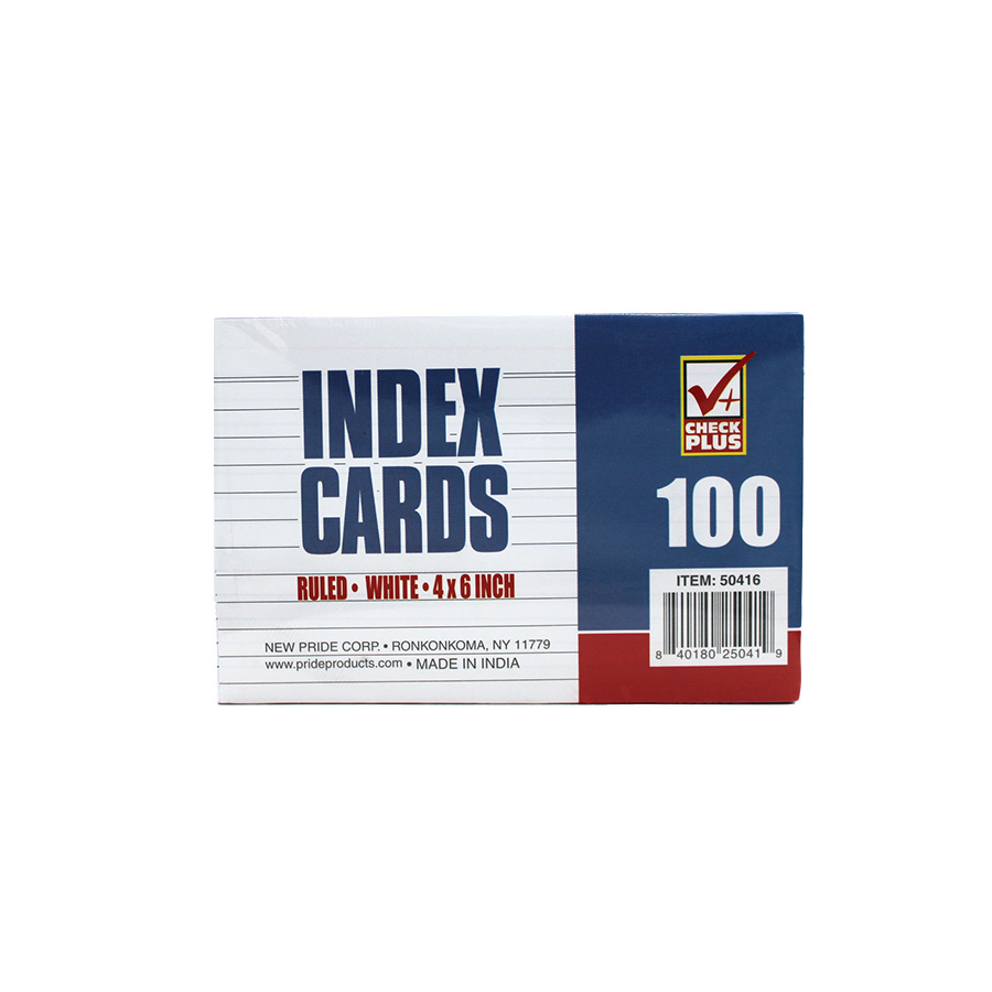 CHECK PLUS INDEX CARDS 4 X 6 IN 100 SHEETS RULED WHITE