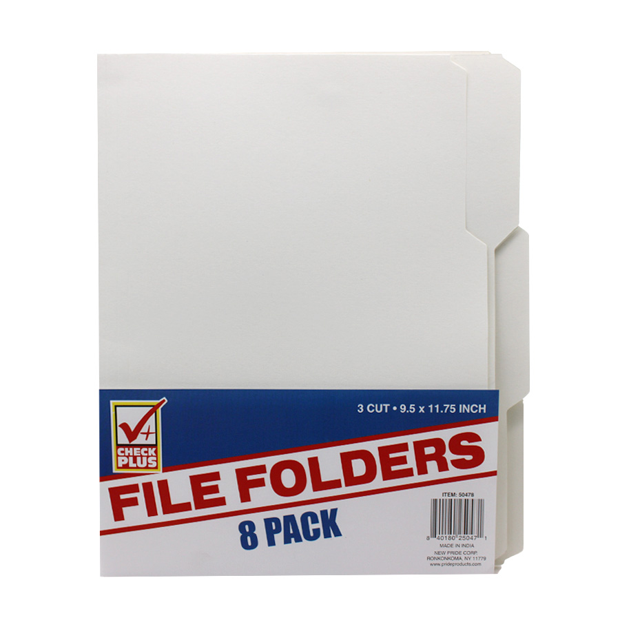CHECK PLUS MANILA FILE FOLDER 9.5 X 11.75 IN 8 SHEETS 3 TAB