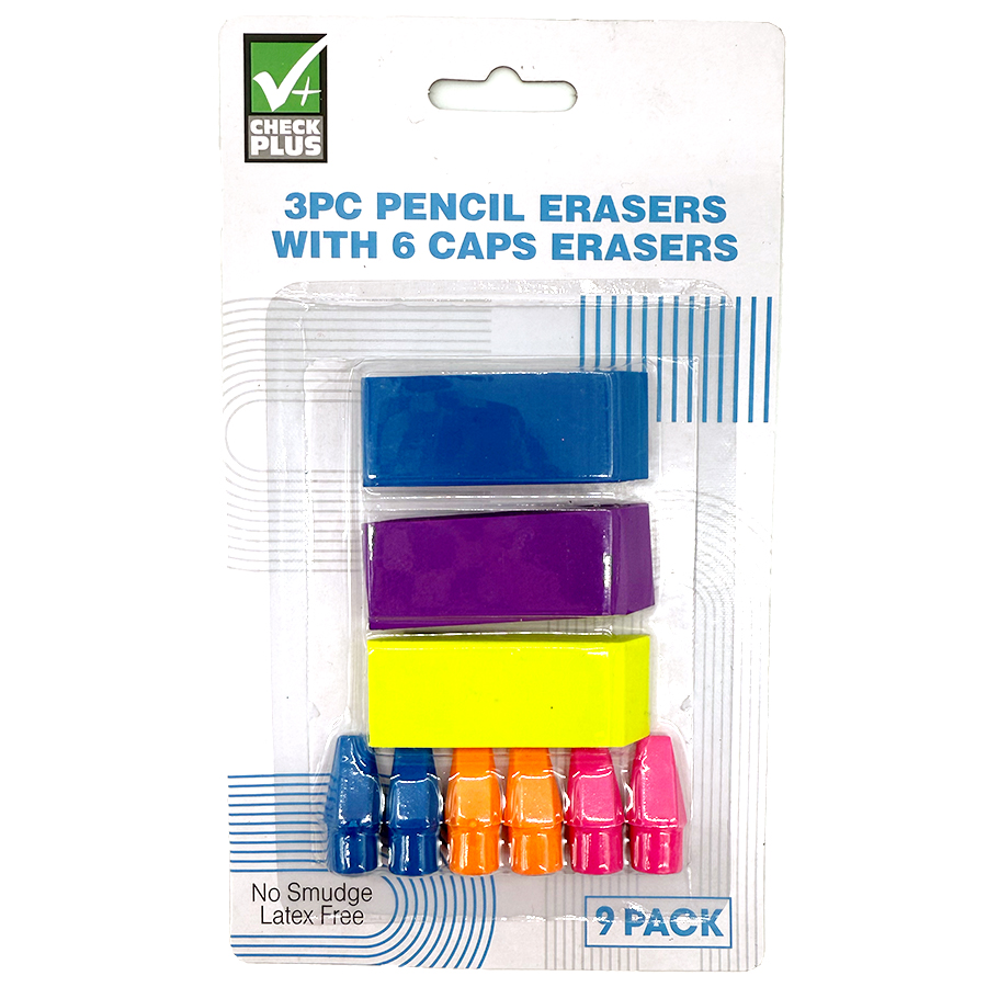 CHECK PLUS PENCIL ERASERS 9PK