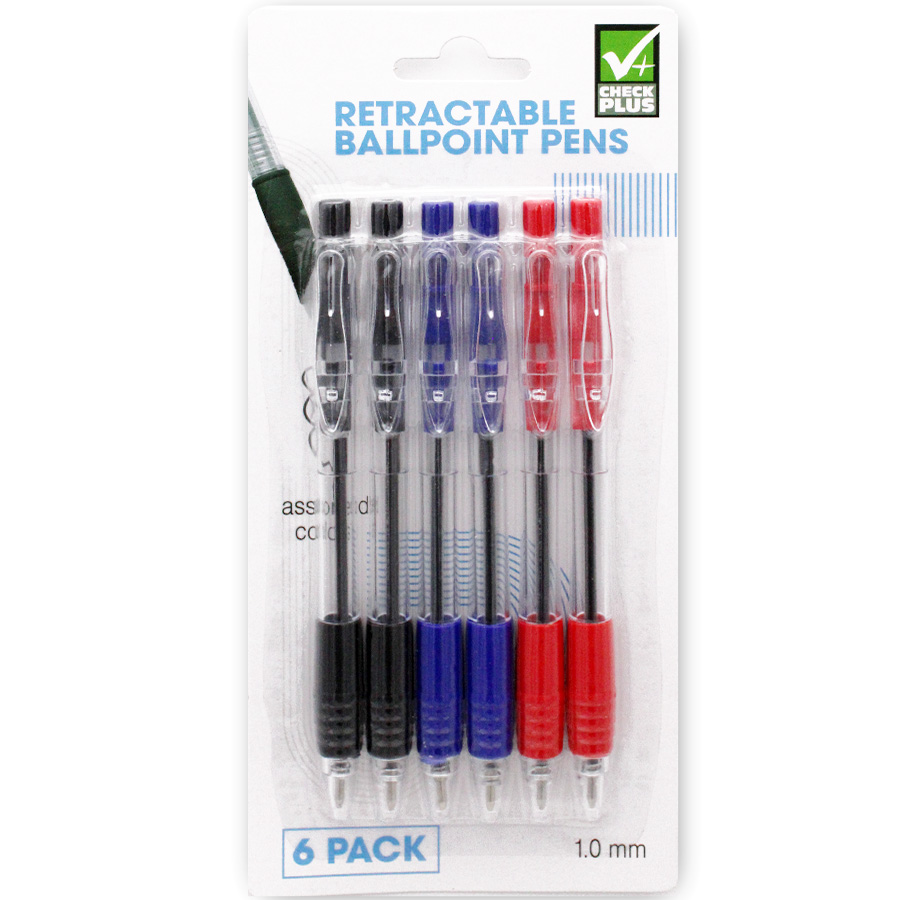 CHECK PLUS RETRACTABLE BALLPENS 6 CT ASSSORTED COLORS