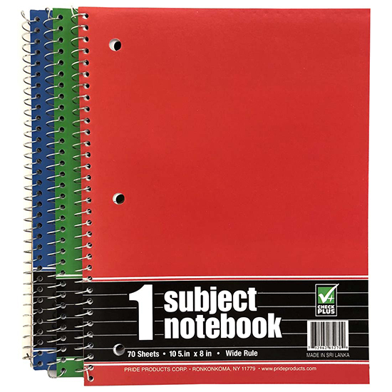 CHECK PLUS SPIRAL NOTEBOOK 70 SHEET 10.5X 8 IN 1 SUBJECT