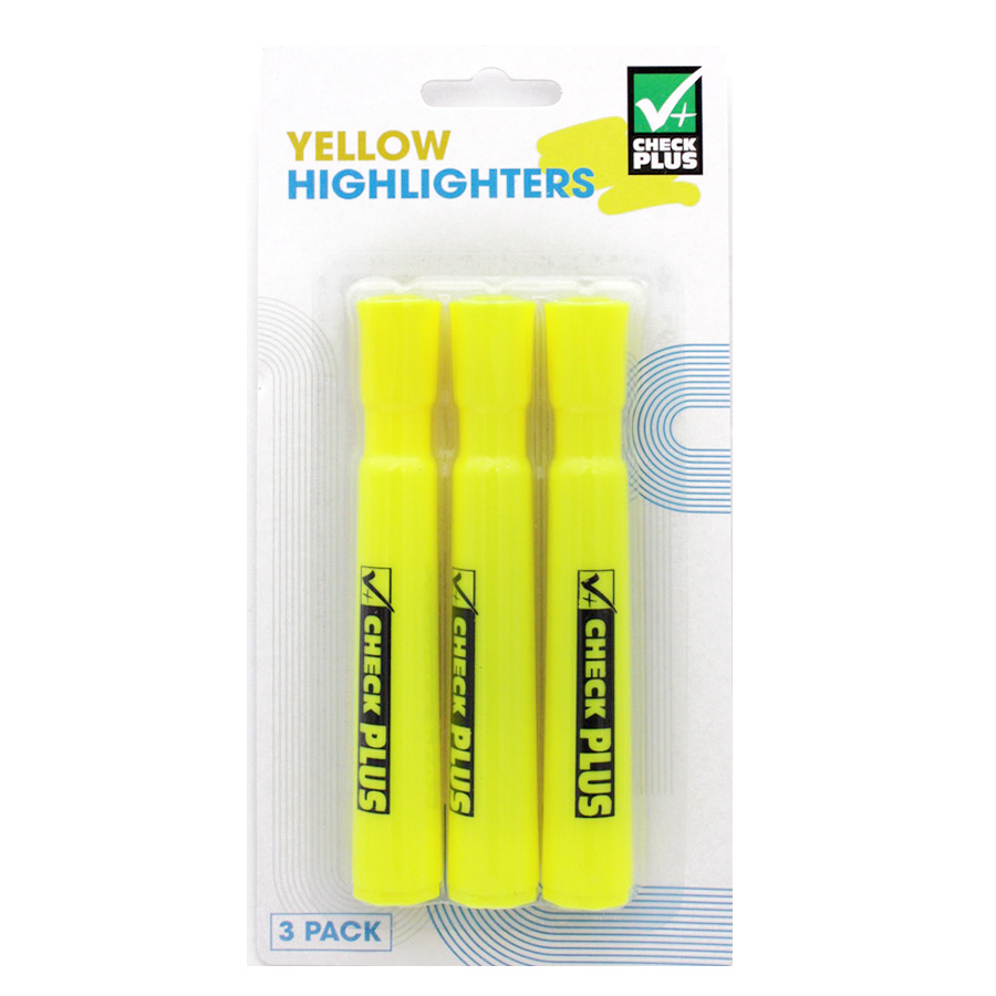 CHECK PLUS YELLOW HIGHLIGHTERS 3 PK