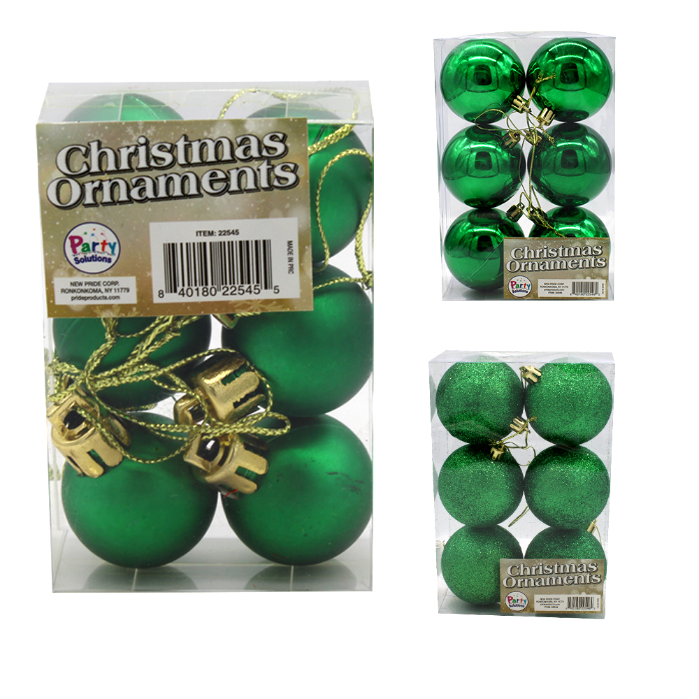 CHRISTMAS ORNAMENT BALL 6 PK 2.5 INCH ASSORTED COLORS