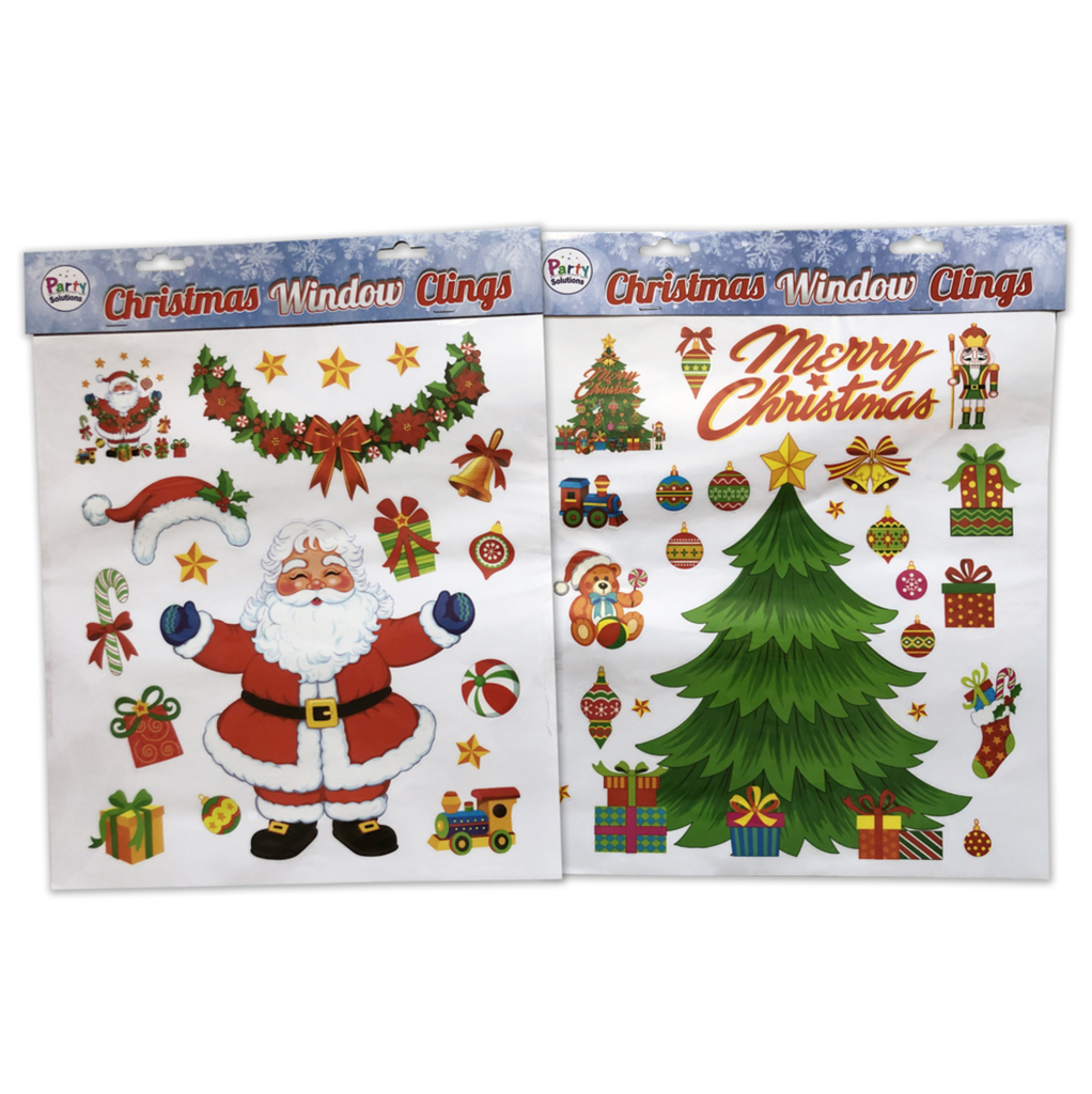 CHRISTMAS WINDOW CLINGS 13 X 12 IN ASSORTED DESIGNS