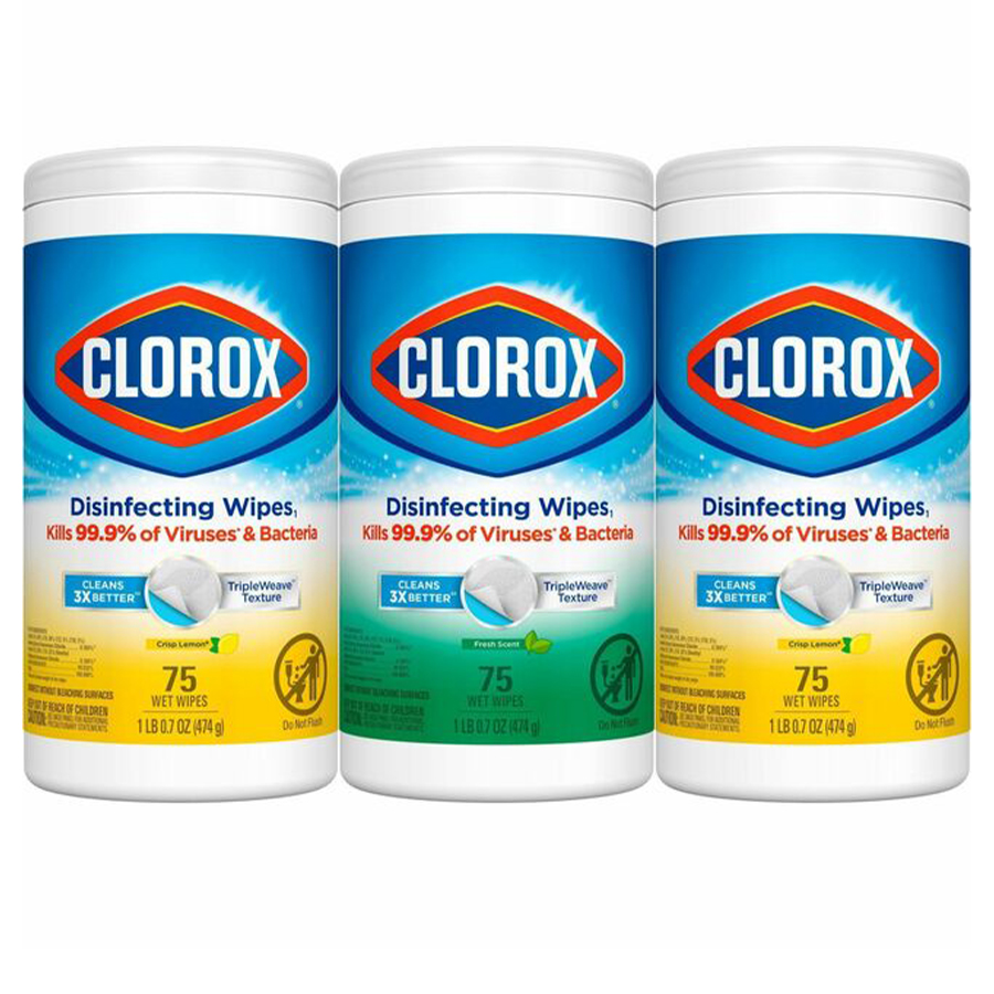 CLOROX DISINFECTING WIPES 75 CT 3 PK FRESH AND CRISP LEMON SCENT