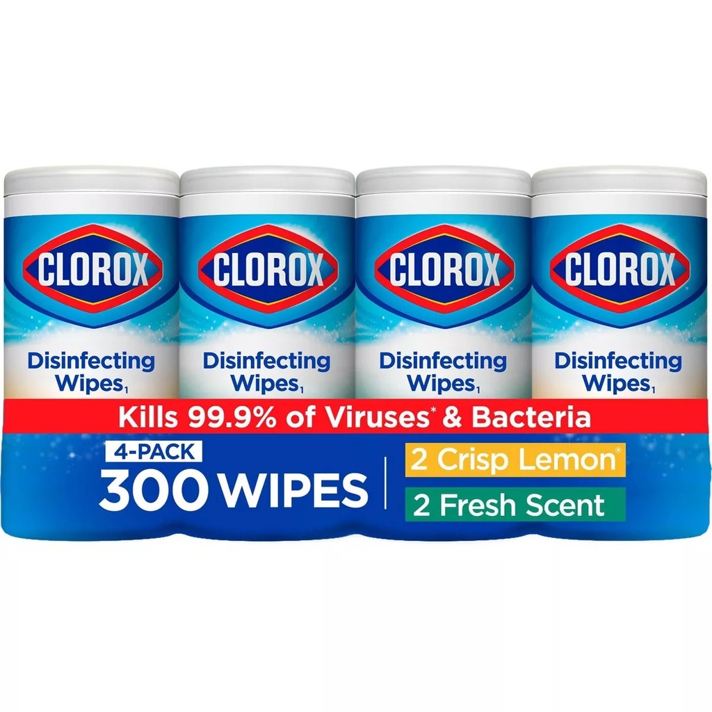 CLOROX DISINFECTING WIPES 75 CT 4 PK FRESH AND CRISP LEMON SCENT