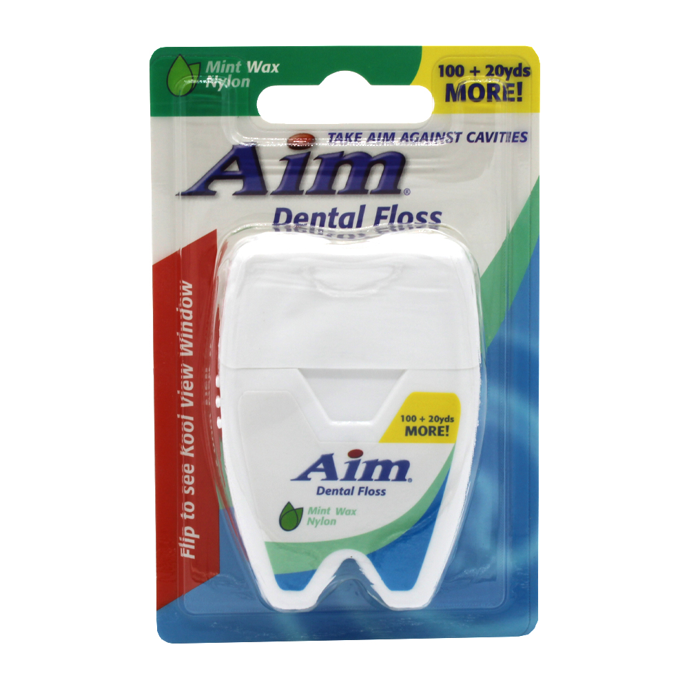 AIM DENTAL FLOSS 1 CT MINT WAX NYLON 100+12YD