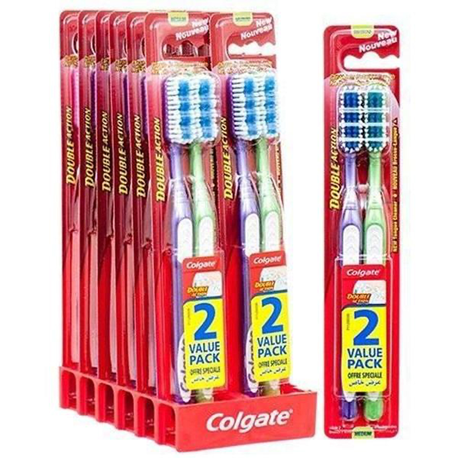 COLGATE TOOTHBRUSH 2 PK DOUBLE ACTION MEDIUM