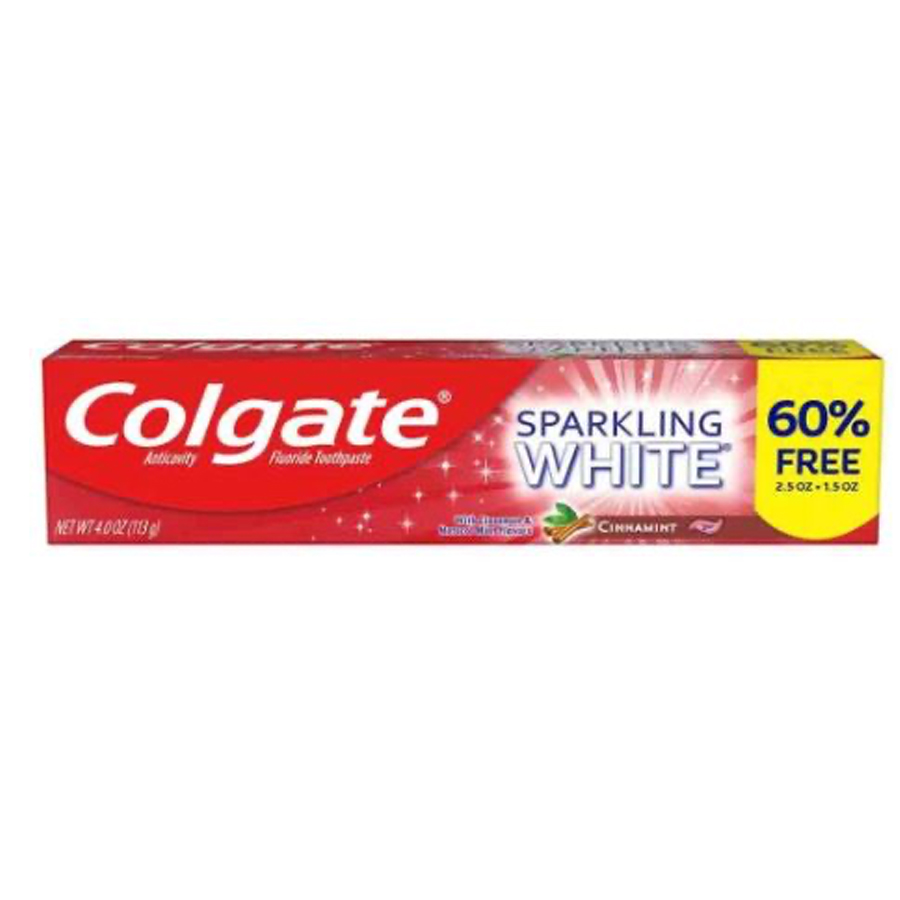 COLGATE TOOTHPASTE 2.5 OZ +1.5 OZ SPRK WHITE CINNAMINT + 60% FREE