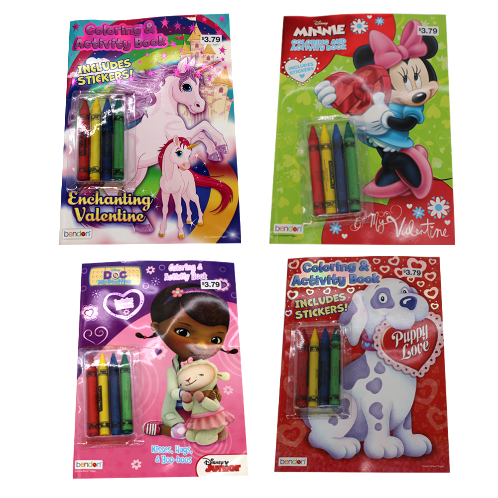 COLORING BOOK WITH CRAYON VALENTINE DESIGNS
