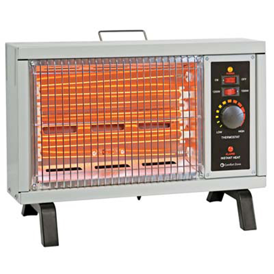COMFORT ZONE HEATER 1500 W RADIANT UP TO 1200 SQ FT FAN FORCED 2 HEAT SETTINGS ADJUSTABLE THERMOSTAT ETL APPROVED
