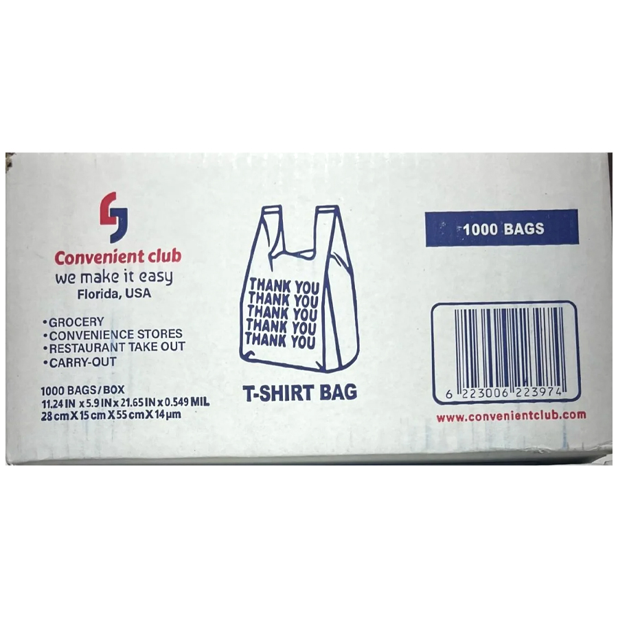 CONVENIENT CLUB T-SHIRT BAG 1000 CT 1/6 WHITE